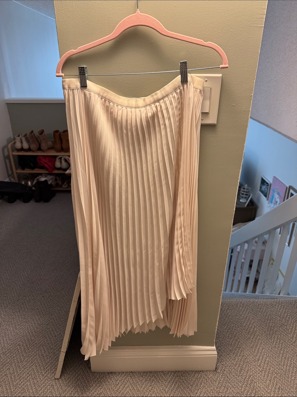 Aritzia Cream Pleated Midi Skirt